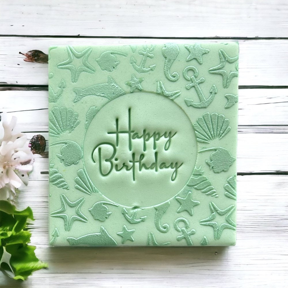 Happy Birthday Fondant Embosser or Cookie Stamp with handle